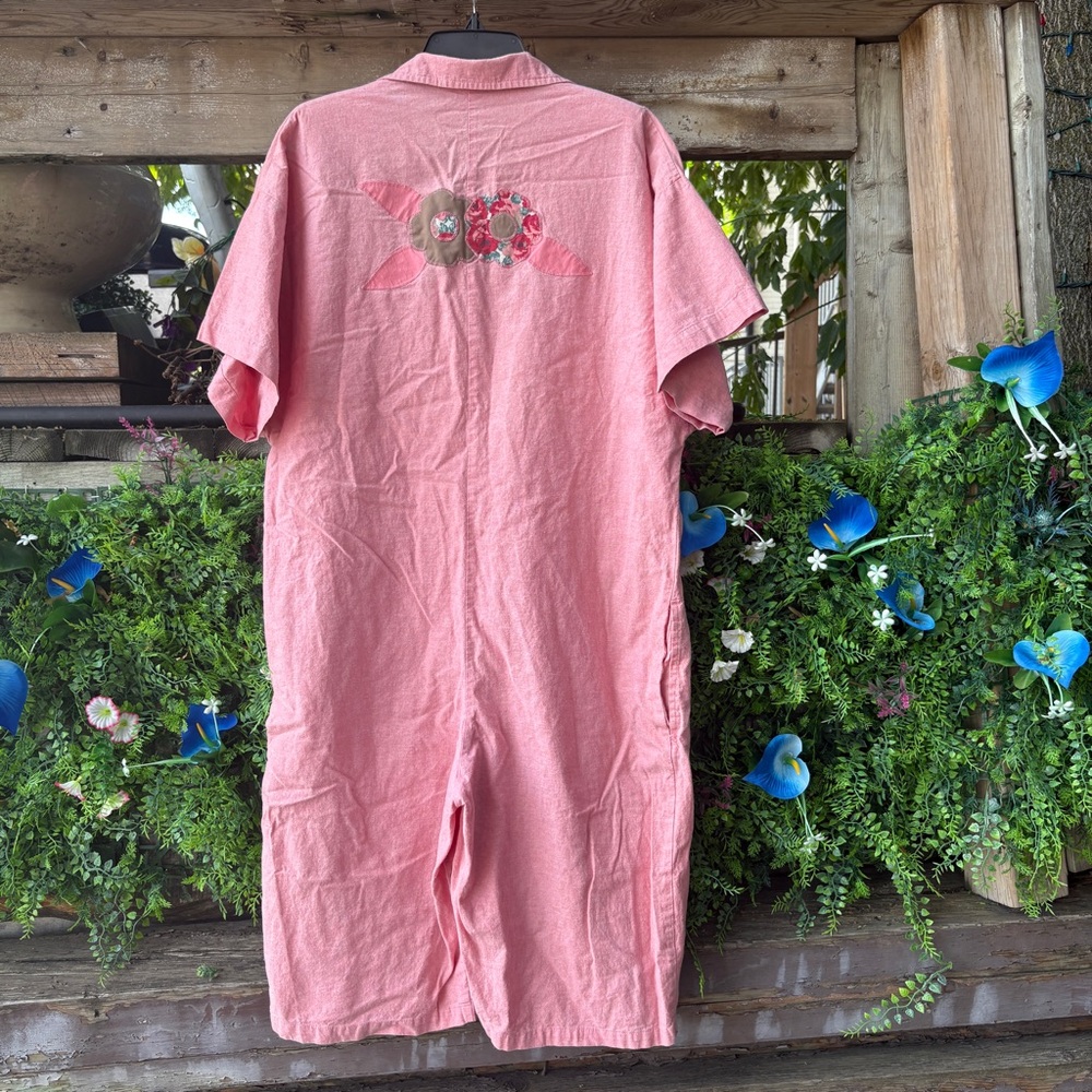 Cottage Core Vintage Pink Floral Embroidered Shorts Jumpsuit - Picture 7 of 11